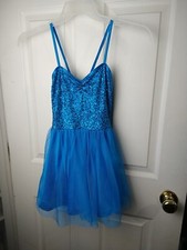 balera dancewear One Piece Lined Tulle Sequin Teal Straps Top. Size MC
