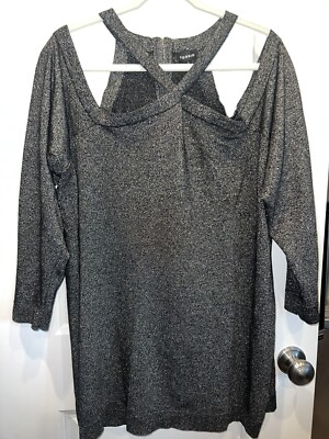 Torrid Black Metallic Gold Shimmer Knit Cold Shoulder Cross Cross Dress -  Size 4 | eBay