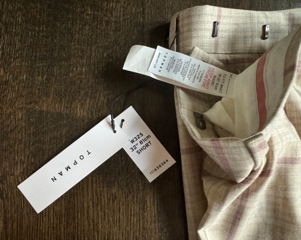 NWT TOPMAN Pink/Tan Check Skinny Dress Pants Sz. 32 Short Men's Inseam