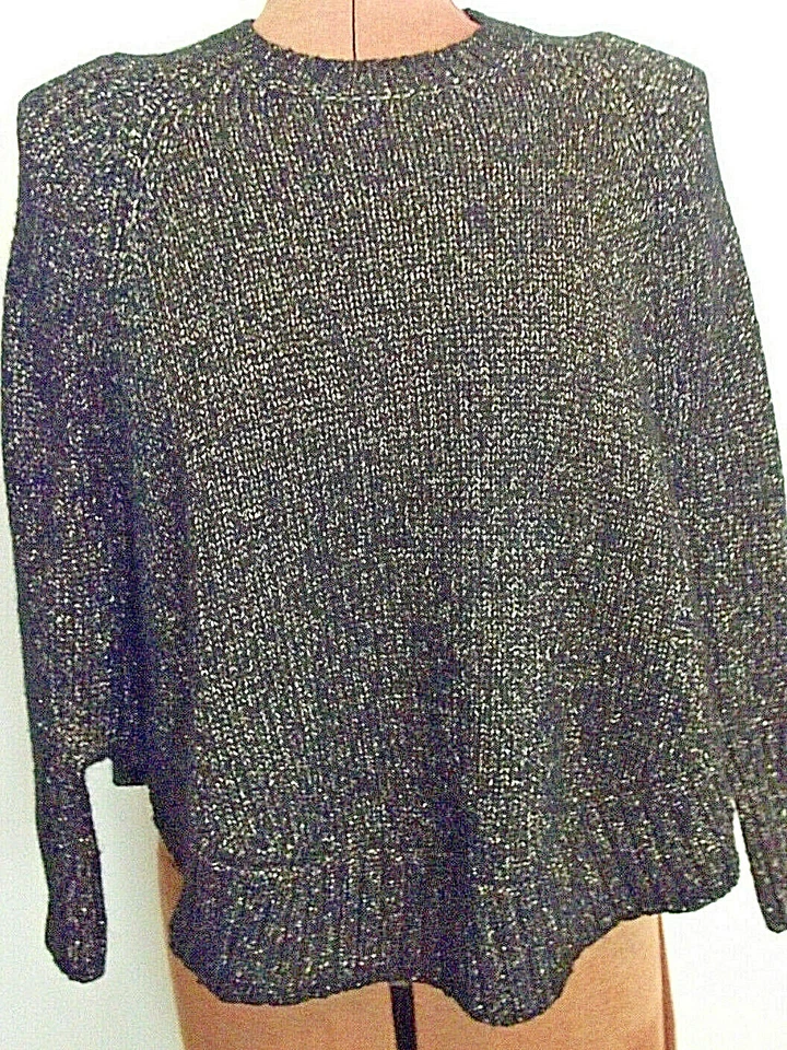 Poncho MICHAEL KORS Negro y Metálico Dorado BATWING Tejido Crew Capa SUÉTER/Talla S Foto 3 de 4