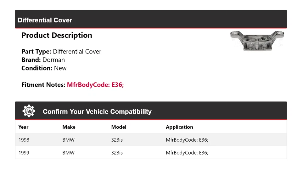 Cubierta diferencial para BMW 323is Dorman 1998-1999 Foto 2 de 4