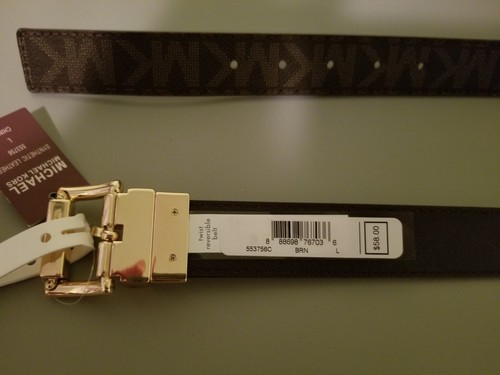 Michael Kors MK Signature Monogram Logo Gold Buckle Reversible Brown Belt SizeL - Picture 6 of 6