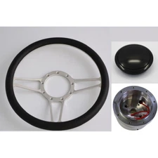 CJ Classic Trucks Steering Wheel Kit 14" 9-Bolt Split Spoke/ Black Horn Butto...