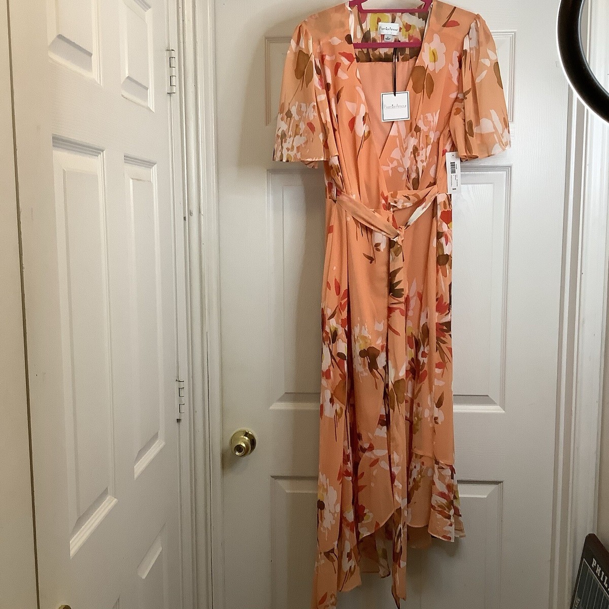 flowy long dress with sleeves Iris Long Sleeve omens Spring Long Sleeve Wrap V Neck Ruffle Floral Ma –  Chic Always Boutique,LLC main image 1