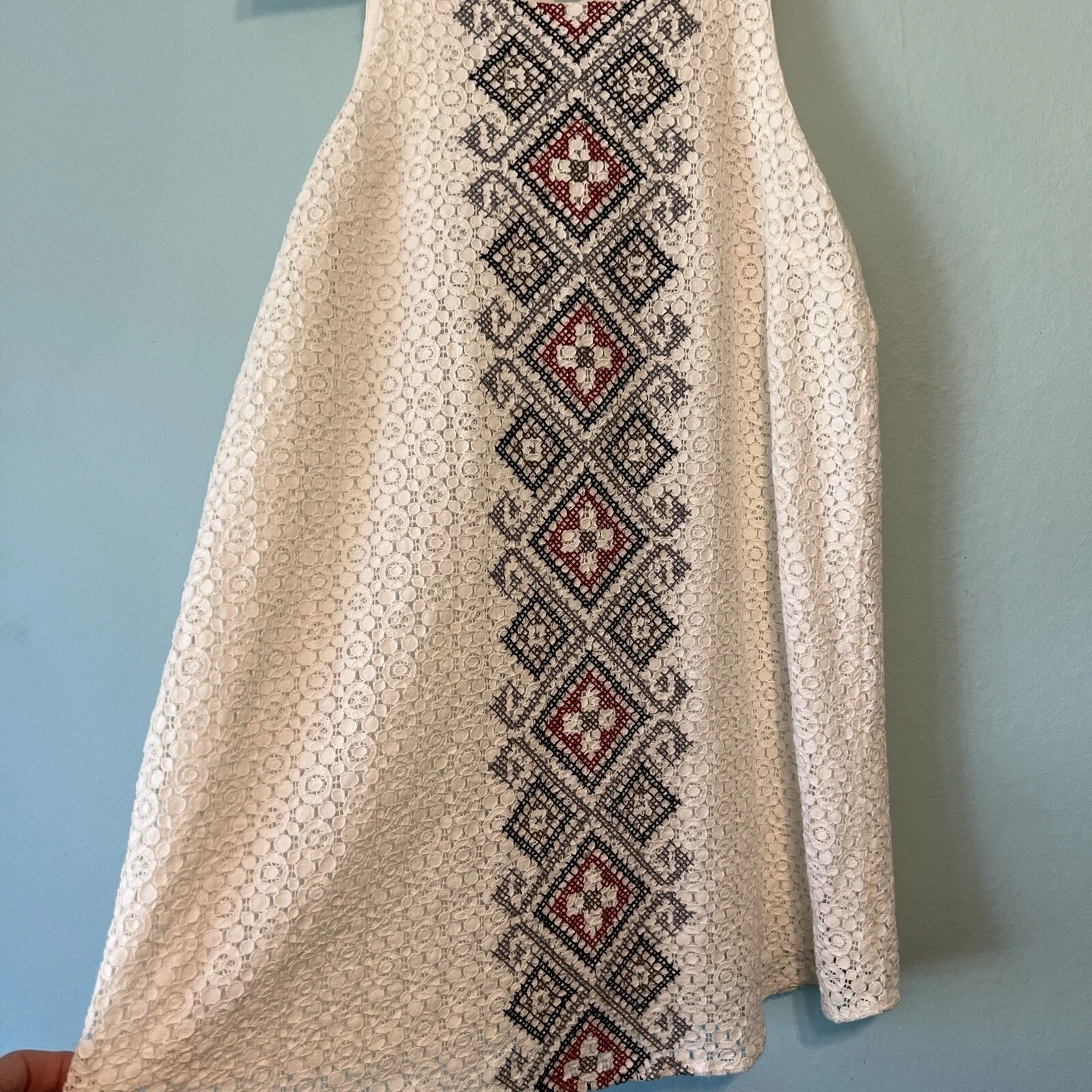 OFF WHITE Abito UMGEE senza maniche in pizzo ricamato bianco sporco panna bohemien taglia M