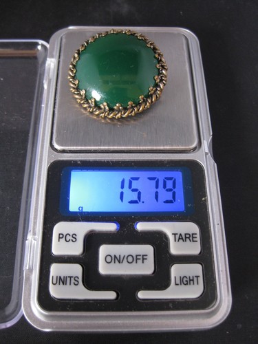 Vintage hand made green stone brooch badge - Picture 5 of 5