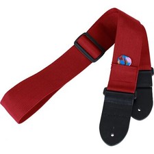 Guitar Strap featuring Thick Leather Ends and Pick Pocket Red