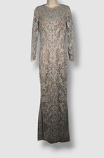  3000 MARCHESA NOTTE Women's Gray Embroidered Damask Lace Gown Dress Size 6