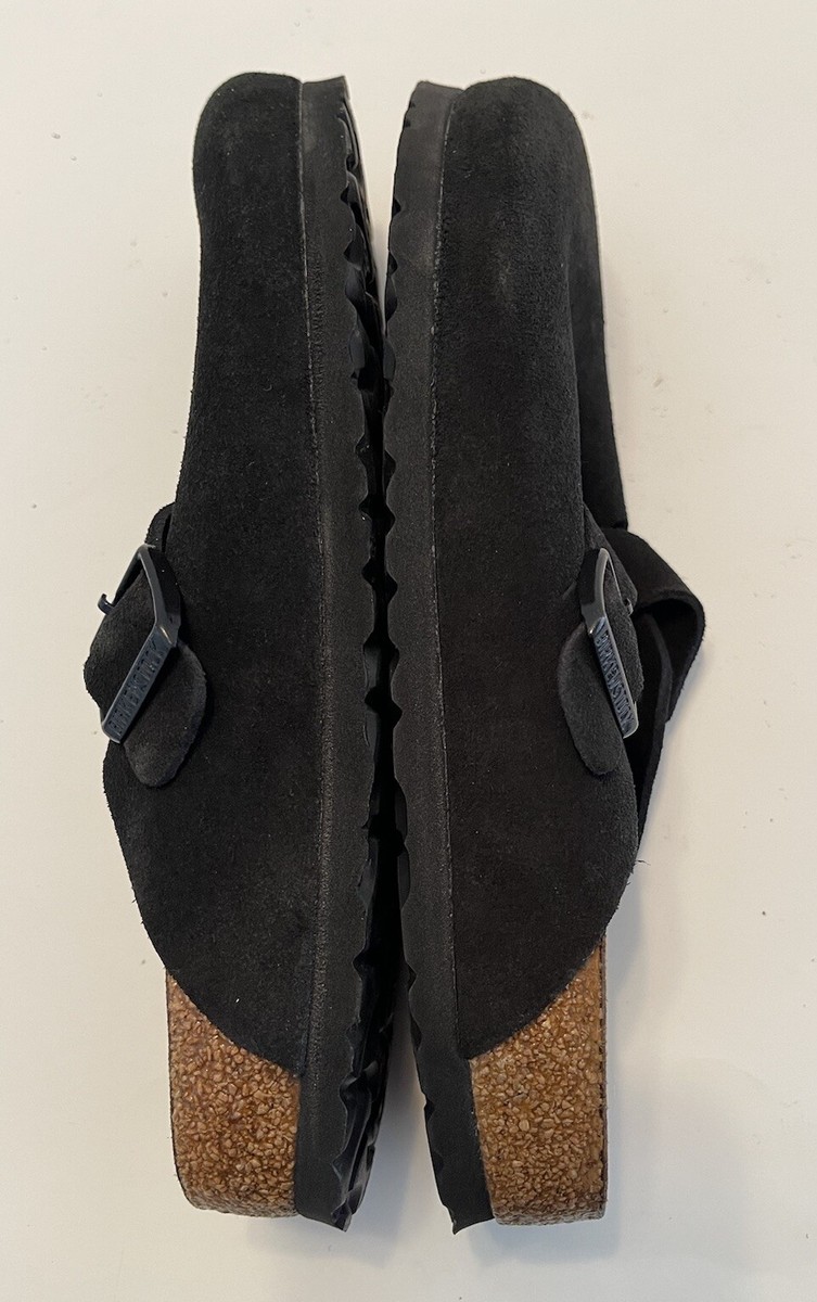 BIRKENSTOCK BOSTON SOFT FOOTBED WOMEN'S CLOGS BLACK SUEDE SIZE 10