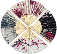 Pack of 4 Handheld Folding Fan Silk – 15 Inch 2PCS Black and 2PCS Pink Chinese