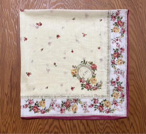 Mouchoir Christian Dior coton 45 cm 17" carré fleur blanc