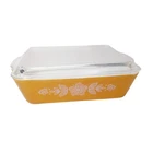 Vintage Pyrex Gold Butterfly Refrigerator Dish 0503 Ridged Glass Lid 1  1/2qt