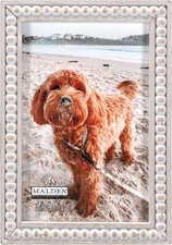 International Designs 4X6 Inch Beaded Tabletop and Wall Picture Frame Whitewashe