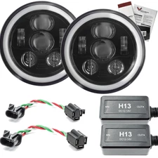 Eagle Lights 7" Round LED Projection Headlight Generation III- Black - Halo Ring