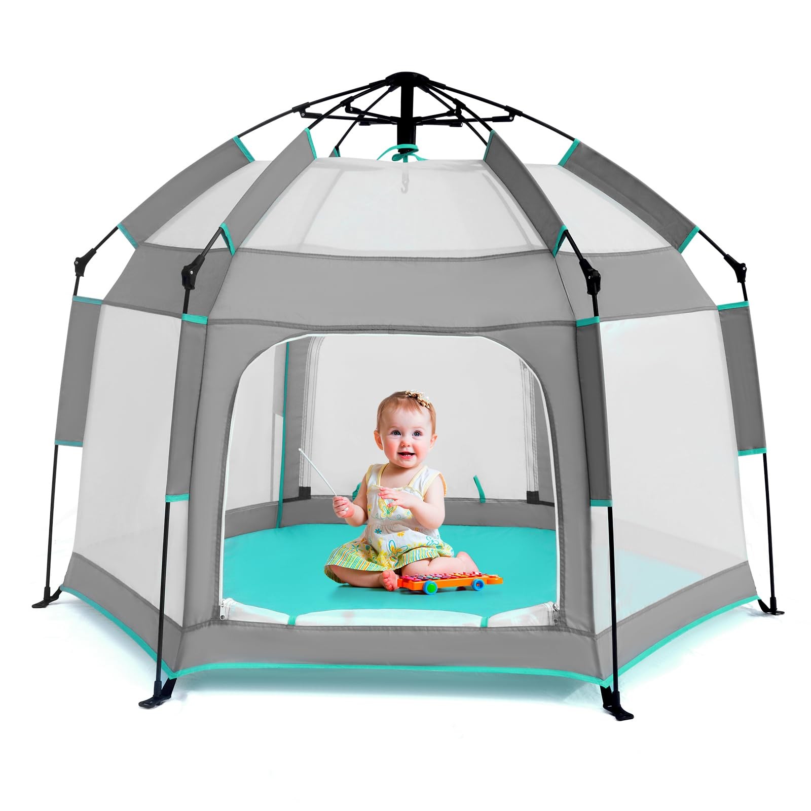 Baby Playpen with Canopy, Portable Baby Beach Tent, Toddler Play Yard Indoor ...