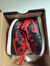 Used Air Jordan 1 Mid Black/fire Red-white Size 7c Toddler Pre Owned