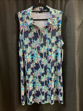 Lulu B XL Collar Zip Front Palm Tree Dress Multicolor Upf50