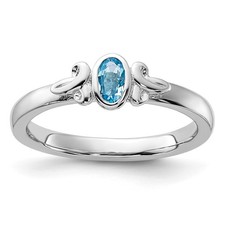 925 Sterling Silver Stackable Expressions Blue Topaz Ring Size 8