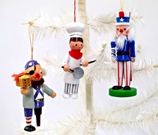 3 vtg Xmas Ornaments wood Midwest Importers PIRATE CHEF UNCLE SAM nutcracker LOT