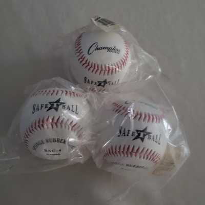 LOT OF 3 Sponge Rubber Core Baseballs BSC-4 Safe T Ball Champion Sports