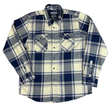Dixxon Flannel Shirt Mens LARGE Brownells Six Gun Blue Plaid Button Up Dixon