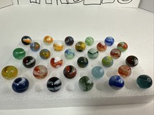 105 Lot Of 30 Vintage Peltier Rainbo Marbles