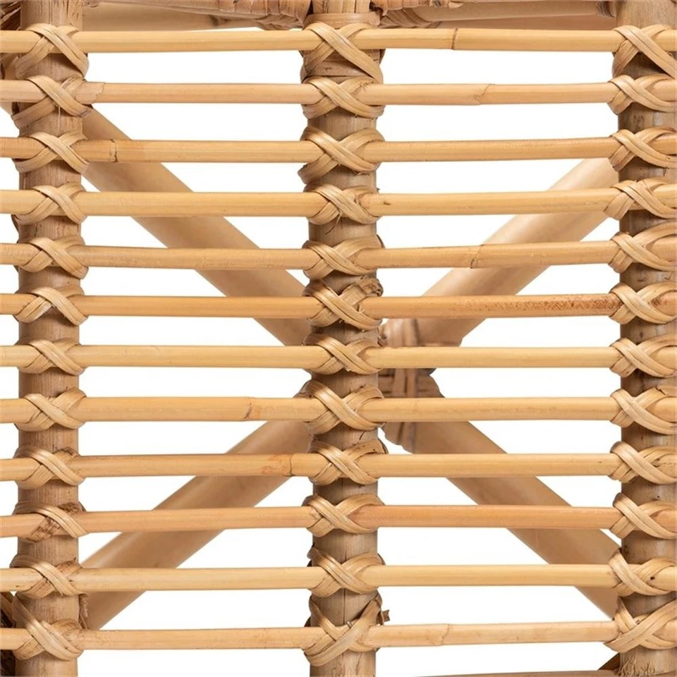 Baxton Studio Elgon Modern Bohemian Natural Brown Rattan Footstool - Image 4 of 4