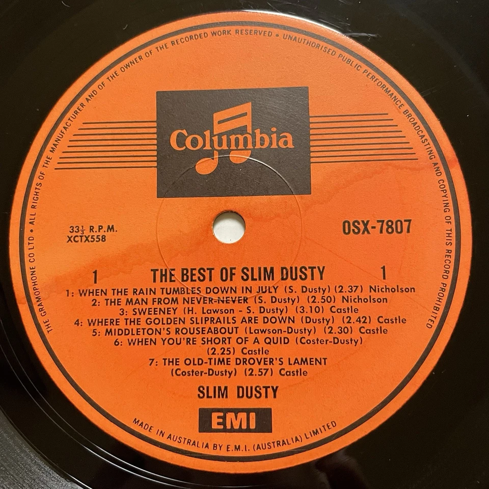 Disco de vinilo Slim Dusty The Best Of 12” 33 rpm OSX-7807 Columbia 1967 mono Foto 2 de 4