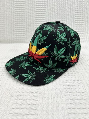 Weed Leaf Hat Embroidered Rastafarian Snapback Black Headlines Brand
