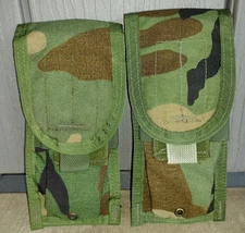 SET OF 2 USGI WOODLAND CAMO MAG POUCHES MOLLE 2003 DOUBLE MAG POUCH
