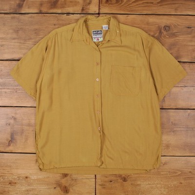 Vintage Details Express Oversized Shirt M Damen 80er Viskose Kurzarm gelb