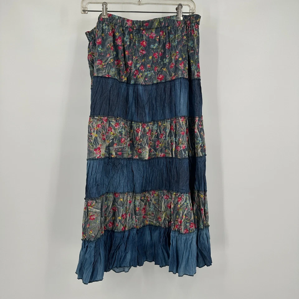 Женская пэчворк богемное макси юбка размер 2 X цветочный коттеджкор цыганский крестьянин ярусный - Изображение 2 из 4