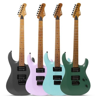 Solid Wood Electric Guitar with Dual Humbucker Pickups & Round Fret Wires