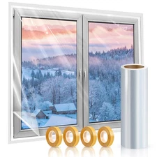 Window Insulation Kit, 87 × 394 Inch Plastic Window Covering for Winter, Wind...
