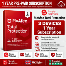 McAfee Total Protection Antivirus 2026 3 Device 1 Year Auto-Renewal - Digital