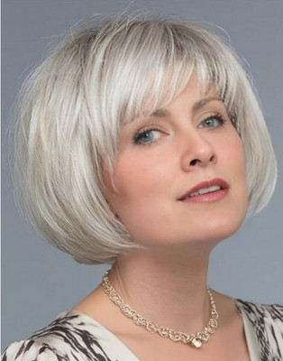 Short White Blonde Bob Wig Women Ombre Blonde Layered Straight Synthetic Wig 