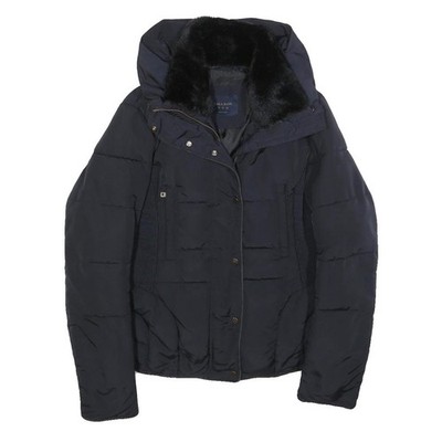 ZARA BASIC Damen Navy Blau Puffer Jacke M Polyestermischung Reißverschluss Gesteppt Warm