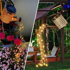 Solar Powered LED String Light Watering Can Outdoor Garden Art Lamp Hollow Decor