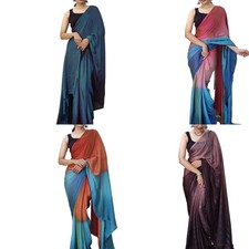 Women's Georgette Floral Printed Satin Stripe Saree with Unstitched Blouse Piece