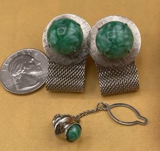 Lancashire Vintage Cufflinks Green Mesh Wrap Around Cufflinks Tie Pin With Chain