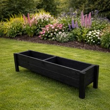 Long Raised Wooden Garden Planter Trough 125cm Herb Flower Box Black Stained