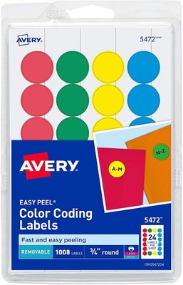 Color Coding Labels 3/4in 1008 Pack Assorted Removable Round Dot Stickers Avery