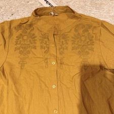 Minibee Top Size Medium Gold Linen Cotton Top Blouse Long Sleeves New