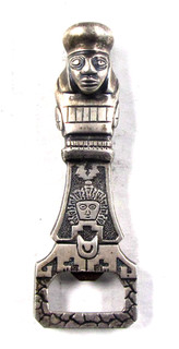 Bottle Opener Sterling Silver Vintage Aztec Type Design Opener