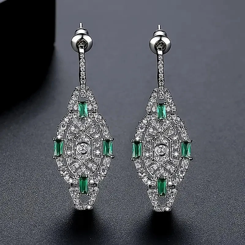 ART DECO ORECCHINI pendenti Alta Manifattura brillanti zirconi LUSSO 🌺D'epoca - Immagine 2 di 4