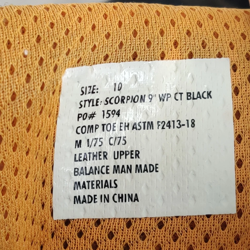 Bota de Trabajo Chinook 9" Scorpion Puntera Compuesta Impermeable Para Hombre Cuero Negro Talla 10 Foto 4 de 4