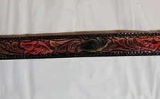 Floral Leather Belt Karen Full Grain Cowhide Hand Tooled 33" Western Rodeo