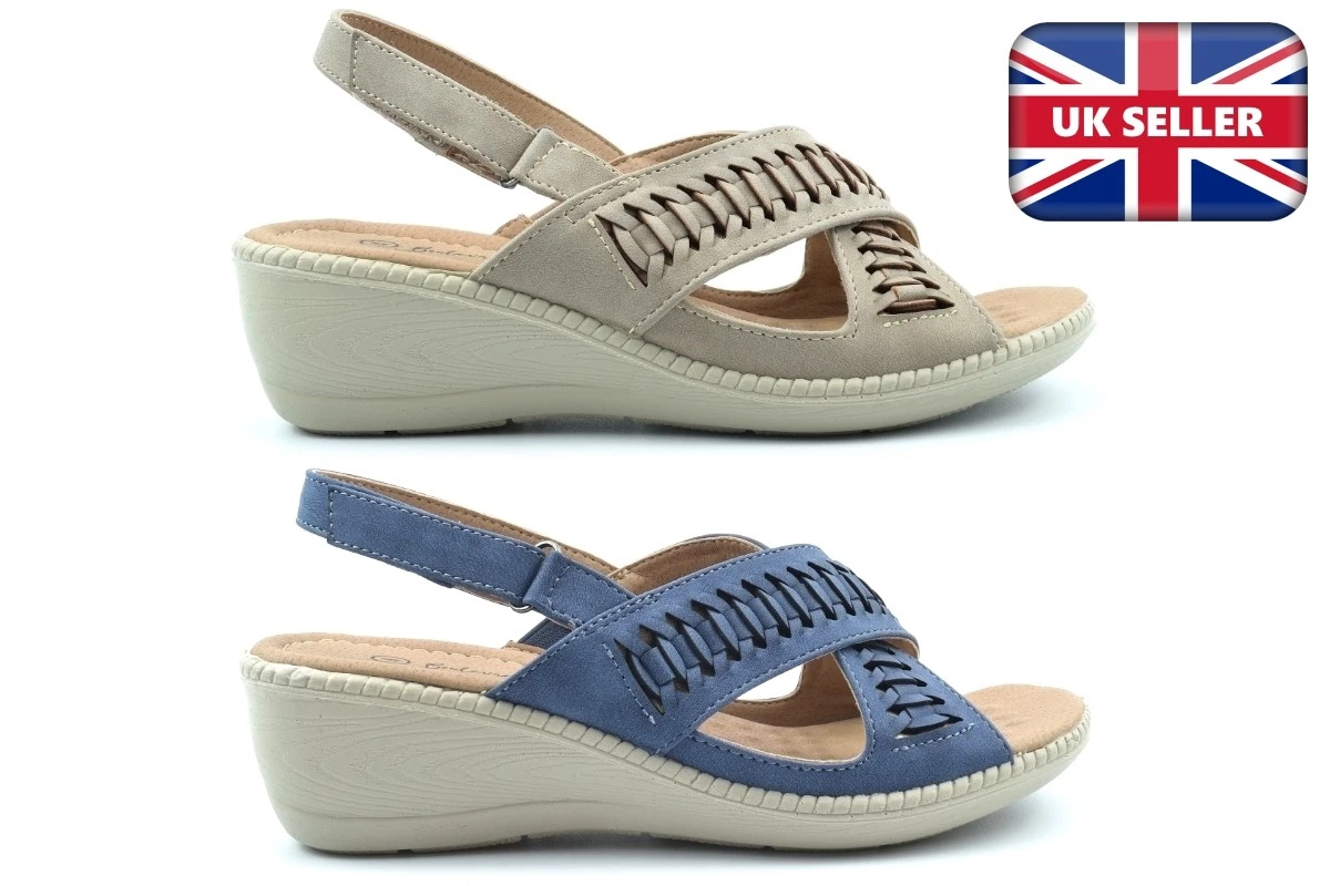 Boulevard Womens Slingback Crossover Wide Fit Sandals Size Blue/Beige (E Width)
Opens in a new windo