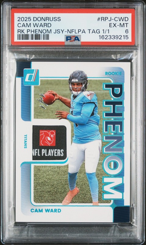 2025 DONRUSS ROOKIE PHENOM JERSEYS NFLPA LOGO #RPJ-CWD CAM WARD RC 1/1 PSA 6