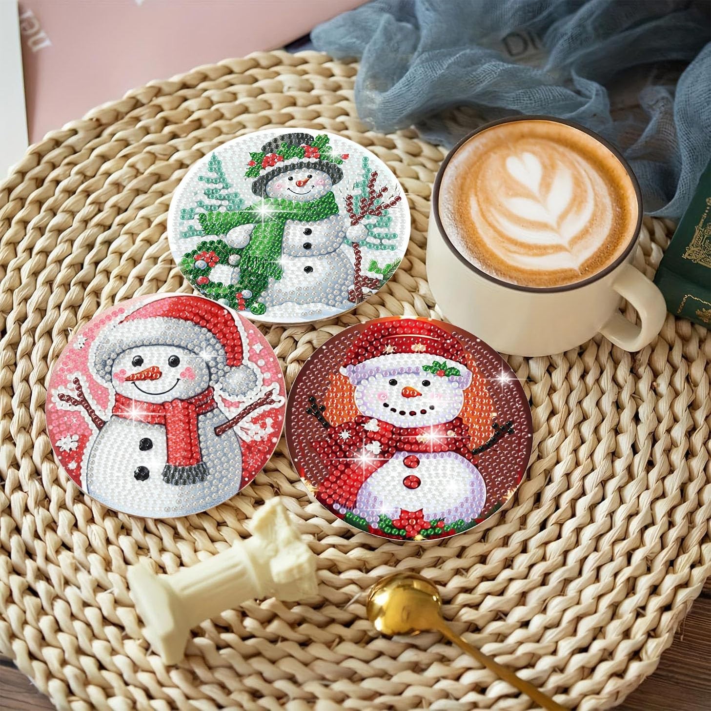 8 PCS Christmas Diamond Art Coasters Kit-Chirstmas Snowman Diamond Painting Coas